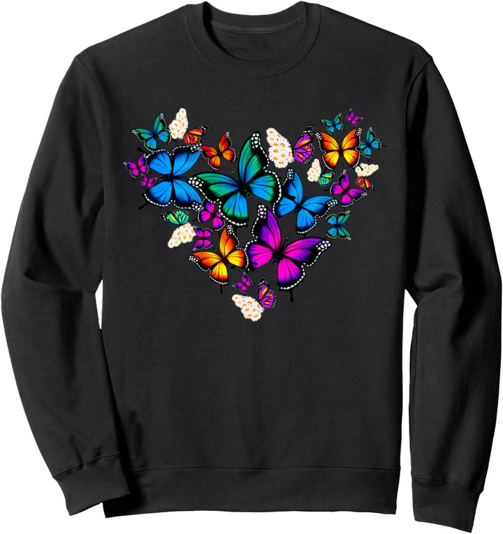 Frau Mädchen Schmetterlinge Gänseblümchen Herz bunt Sweatshirt