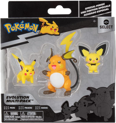 BANDAI - Pokémon – Evolutionspaket Pichu, Pikachu & Raichu – Figur Pichu 5 cm + Pikachu 8 cm + Figur