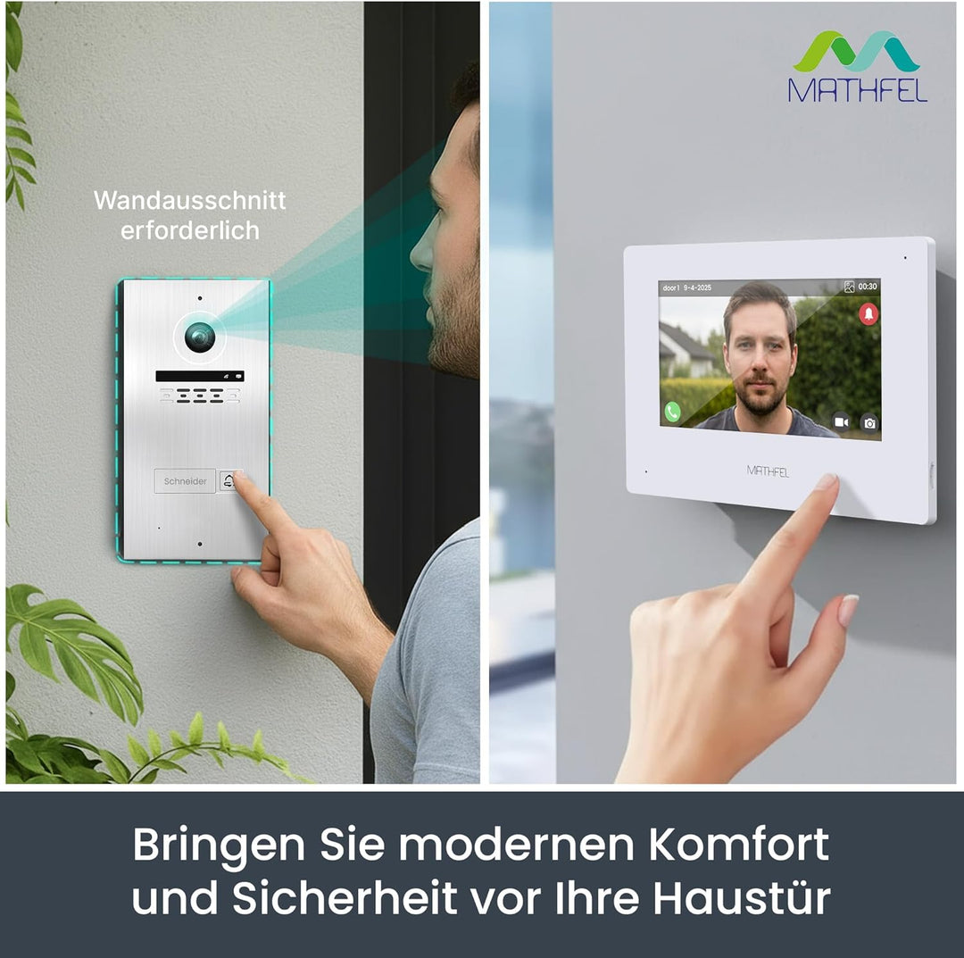 Mathfel 2-Draht Video Türsprechanlage mit Gesichtserkennung – WLAN Monitor, 2MP HD Kamera, 170° Weit
