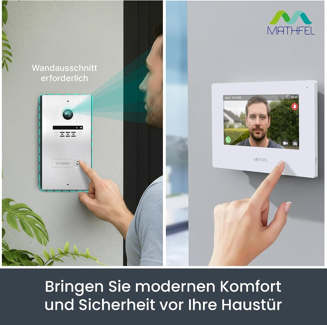Mathfel 2-Draht Video Türsprechanlage mit Gesichtserkennung – WLAN Monitor, 2MP HD Kamera, 170° Weit