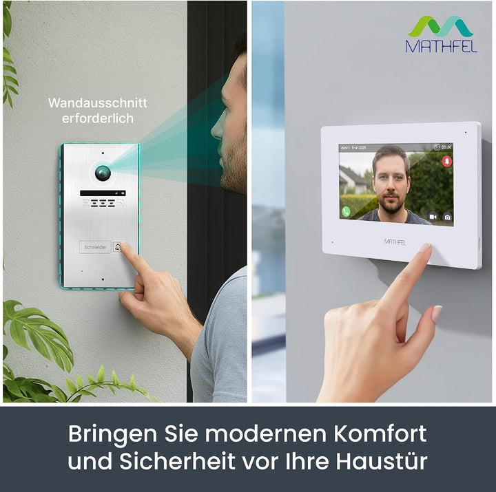 Mathfel 2-Draht Video Türsprechanlage mit Gesichtserkennung – WLAN Monitor, 2MP HD Kamera, 170° Weit