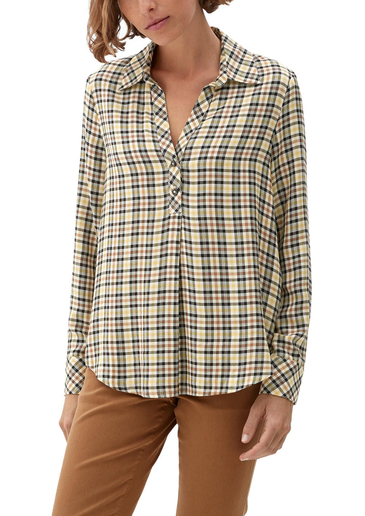 S. Oliver Damen Bluse Hemd Shirt Tunika Jersey Schwarz Gelb Kariert 38 Beige, 38 Beige