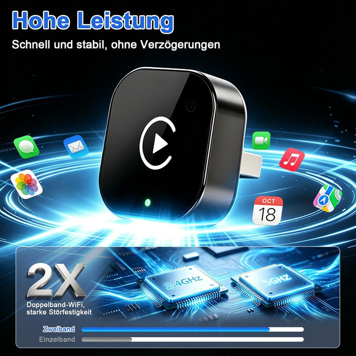 Wireless Carplay & Android Auto Adapter, Wired Auf Wireless für iOS 10+/Android 11+, Plug & Play, ve