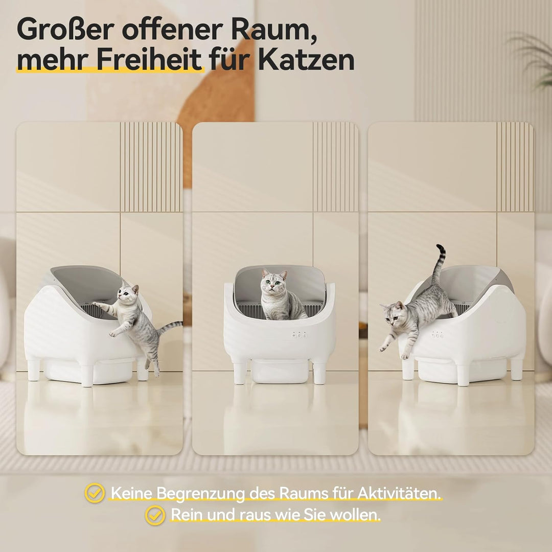 JUMMICO Selbstreiniger Katzenmüllkasten, Top Open Design, XXL Müllschalen für 15 kg Katzen, App Cont