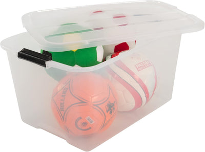 Iris Ohyama, 6er-Set, Aufbewahrungsboxen, 45 L, mit Clips, stapelbar, Wohnzimmer, Schlafzimmer, Gara