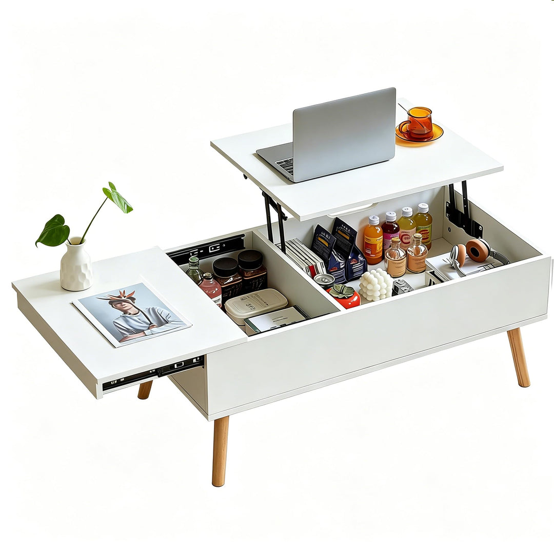 JanflyHome Couchtisch, Höhenverstellbarer Couchtisch, Couchtisch Höhenverstellbarer mit Schiebeplatt