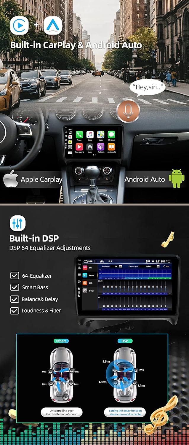 JOYX - [6G+128G] - Android 15 IPS Autoradio Passt für Audi TT (2006-2011) - Kabellos CarPlay/Android