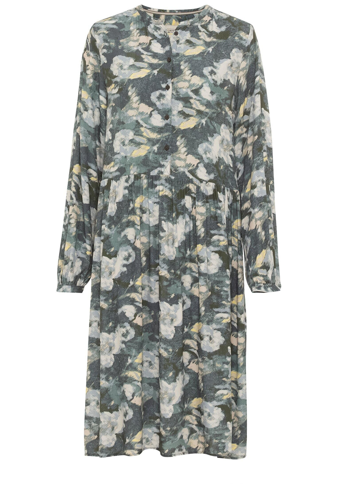 camel active Damen Kleid mit Allover-Print XXL Aop Smoke Khaki, XXL Aop Smoke Khaki