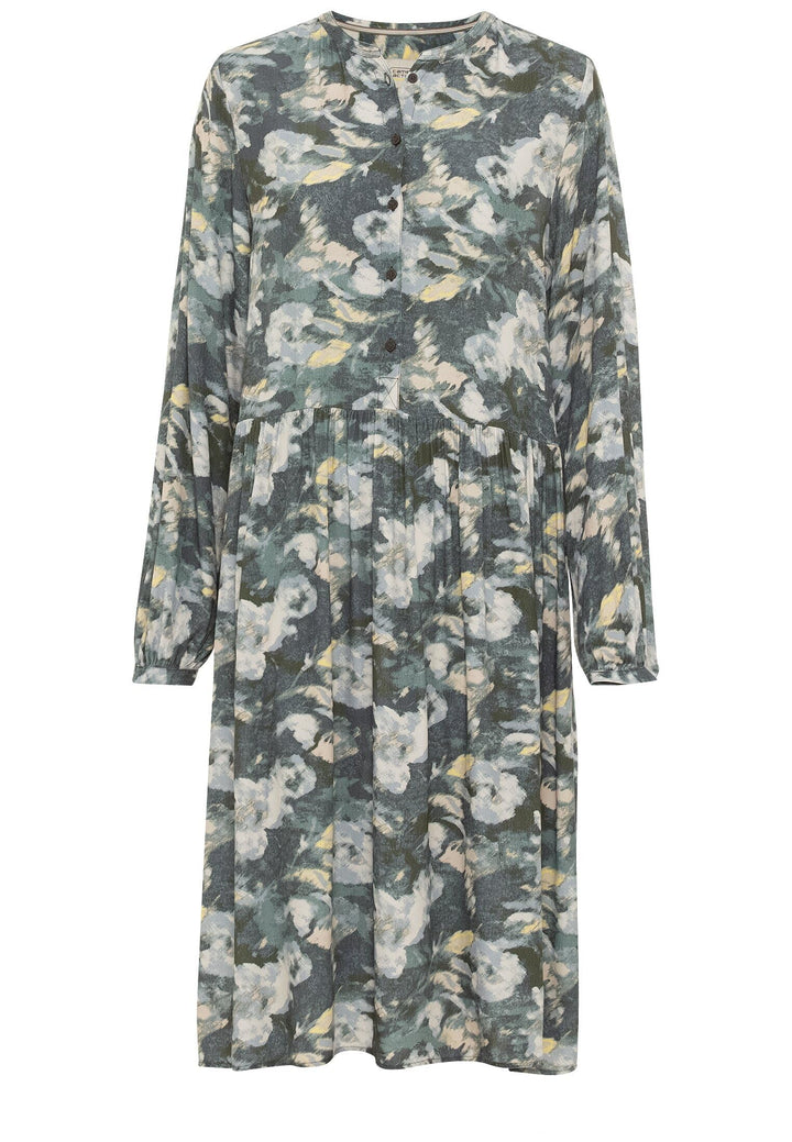 camel active Damen Kleid mit Allover-Print XXL Aop Smoke Khaki, XXL Aop Smoke Khaki