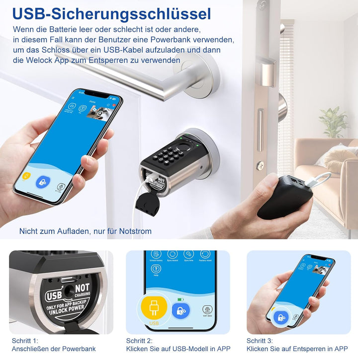 WELOCK ToucA51 Pro Elektronisches Türschloss Fingerabdruck mit Passwort,RFID Karte,APP und WiFi,Fing