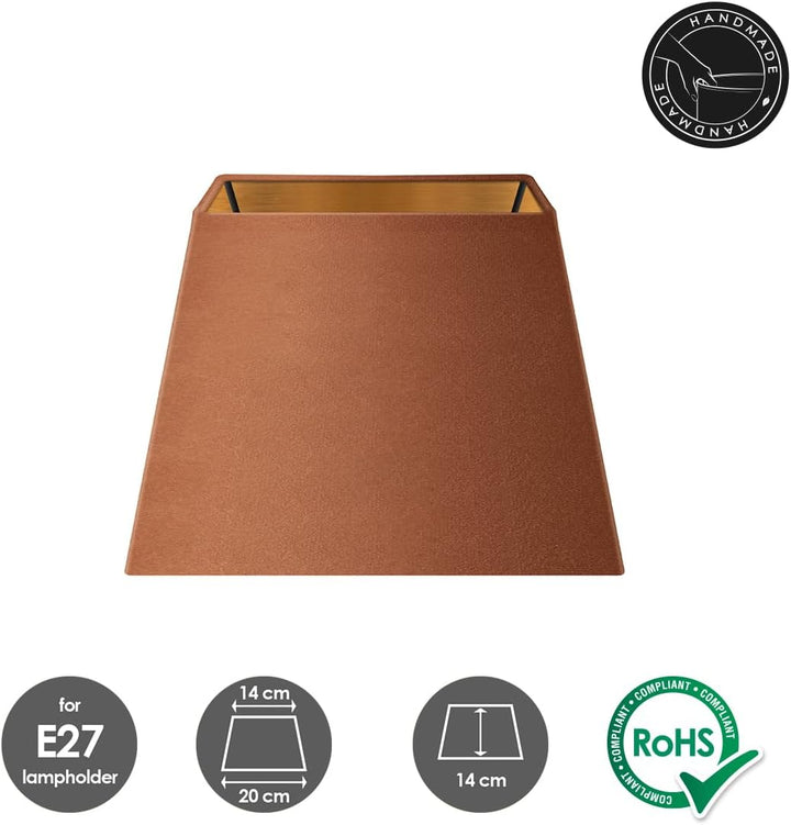 Home Sweet Home Samtlampenschirm VELVET, braun + gold | 20 x 20 x 14 cm | Kann mit Tischlampen verwe