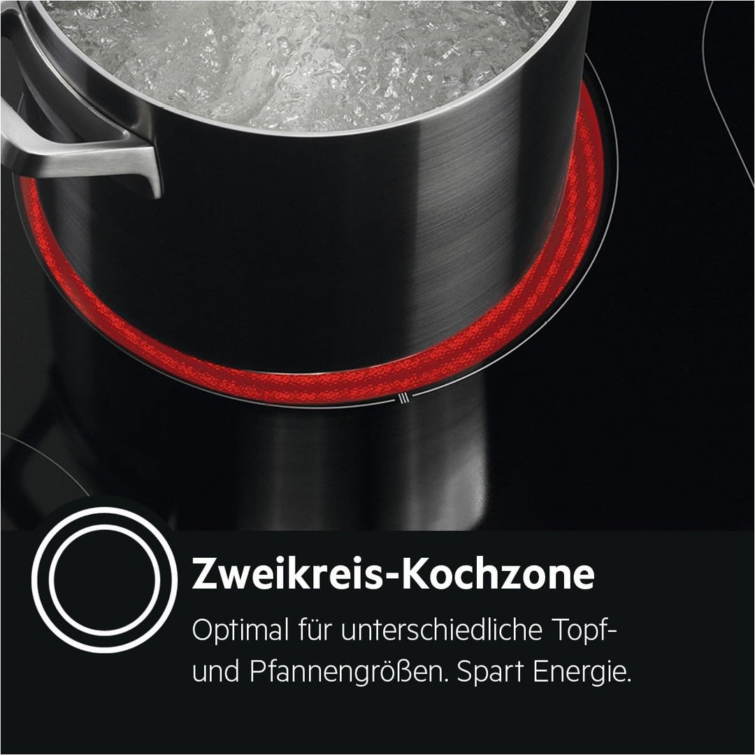 AEG HK634060XB Autarkes Kochfeld / Strahlenbeheizt / 60 cm / Edelstahlrahmen / 4 Kochzonen / Bräterz