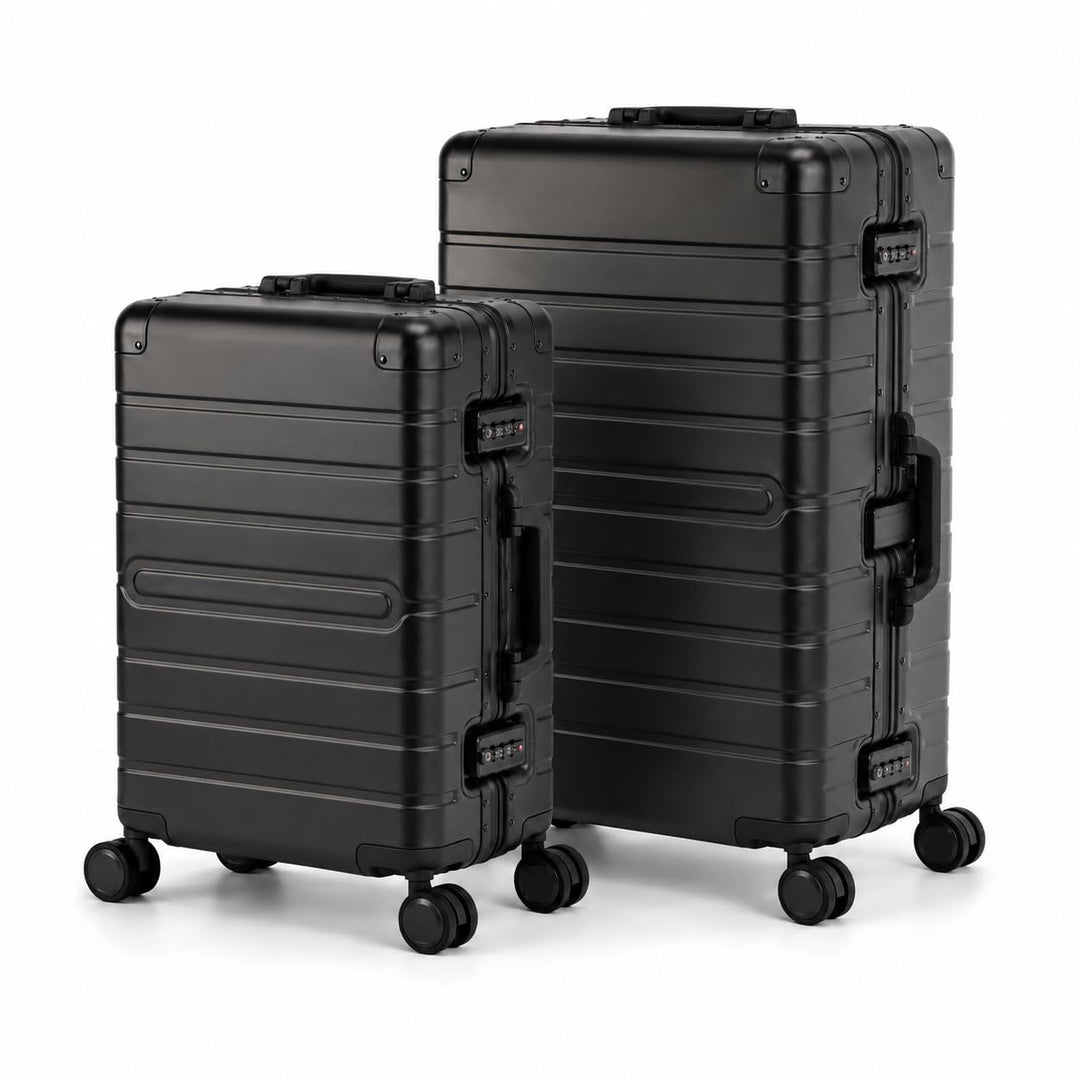 Travelhouse Oslo Alu Reisekoffer Schwarz M-65cm &amp; L-75cm Hartschalenkoffer Reise Trolley Koffer Set