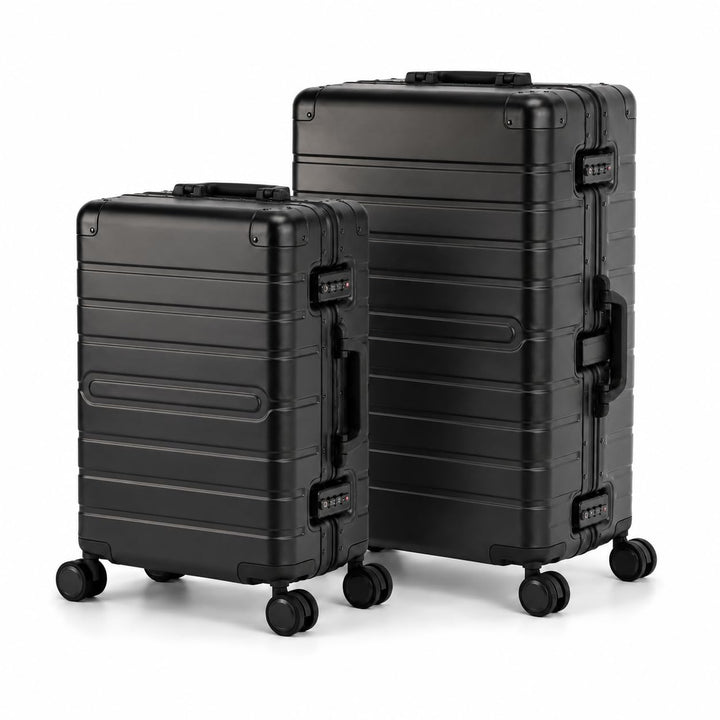 Travelhouse Oslo Alu Reisekoffer Schwarz M-65cm &amp; L-75cm Hartschalenkoffer Reise Trolley Koffer Set