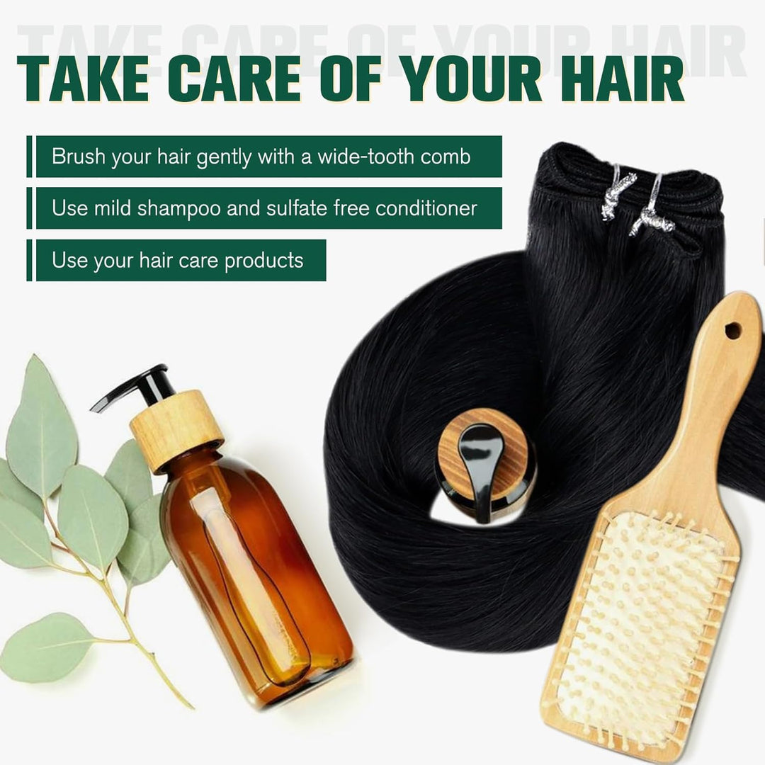 RUNATURE Tressen Echthaar Extensions Pechschwarz Sew in Weft Echthaar Extensions Schwarz Echthaar Tr