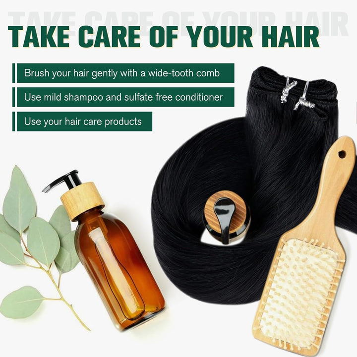 RUNATURE Tressen Echthaar Extensions Pechschwarz Sew in Weft Echthaar Extensions Schwarz Echthaar Tr