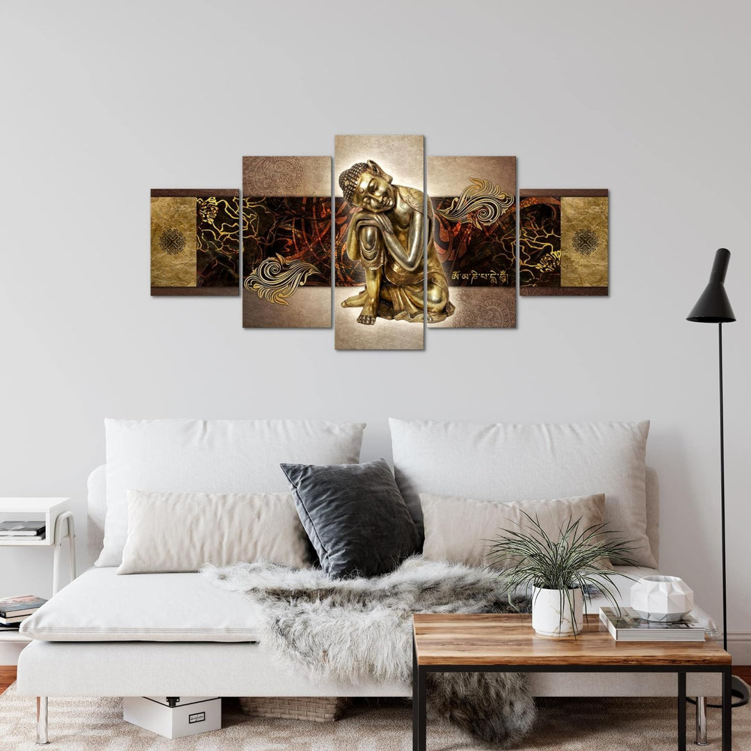 Runa Art Wandbilder Buddha Zen 5 Teilig Bild auf Vlies Leinwand Deko Wohnzimmer Schlafzimmer Feng Sh