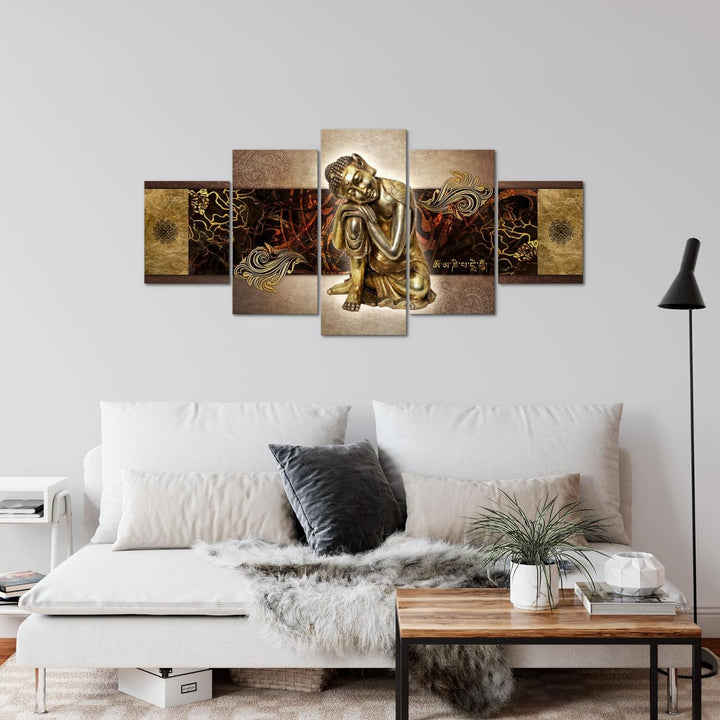 Runa Art Wandbilder Buddha Zen 5 Teilig Bild auf Vlies Leinwand Deko Wohnzimmer Schlafzimmer Feng Sh
