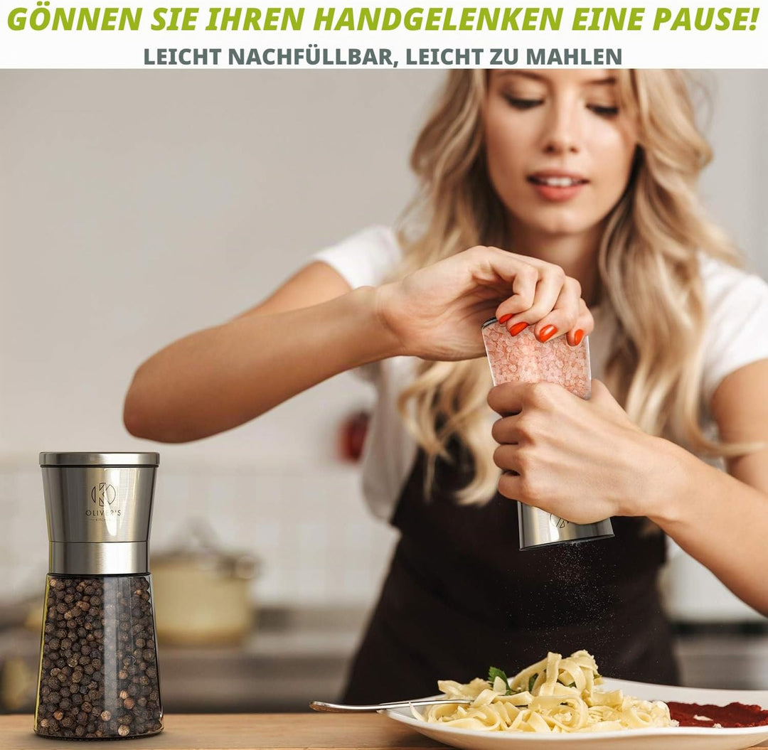 Oliver's Kitchen ® Salz und Pfeffermühle - Premium Keramikmühlen 2 Stück – Einfach aufzufüllen – man