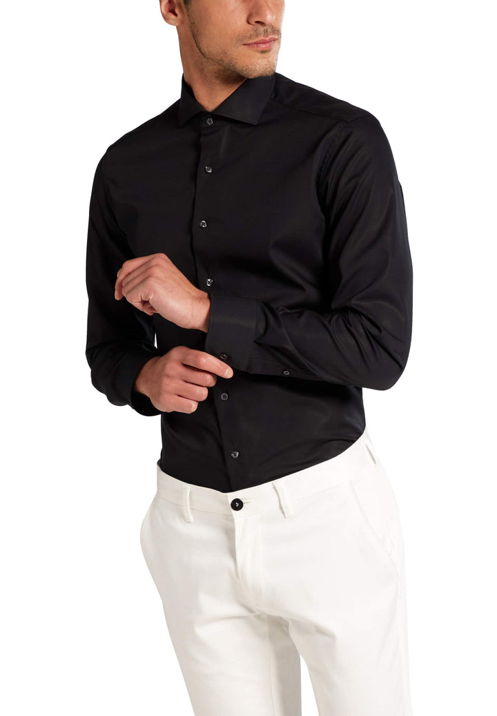 ETERNA Herren Original Shirt Slim FIT 41 Schwarz, 41 Schwarz