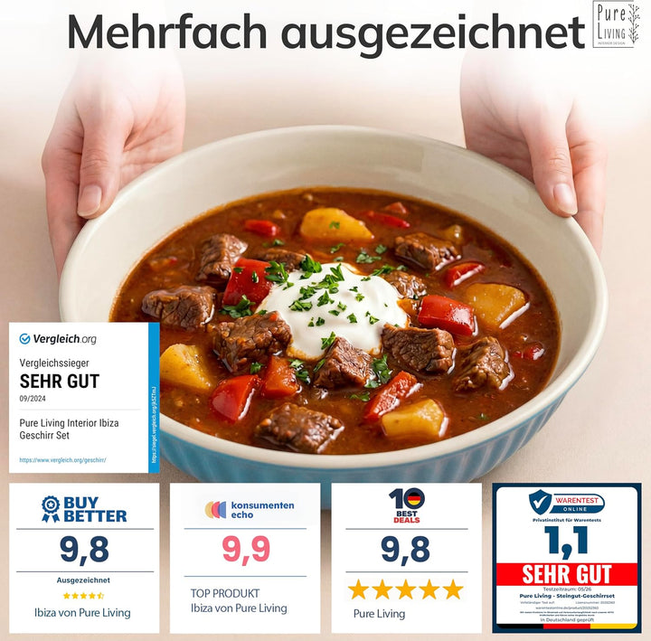 Suppenteller 6er Set Hygge Serie - Premium Steingut, Kratzfest, Für Spülmaschine, Mikrowelle - Styli