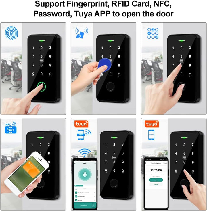 QTTYELOK Bluetooth Tuya Türzugangskontrollsystem Kit IP68 Wasserdichter Fingerabdruck Biometrics RFI