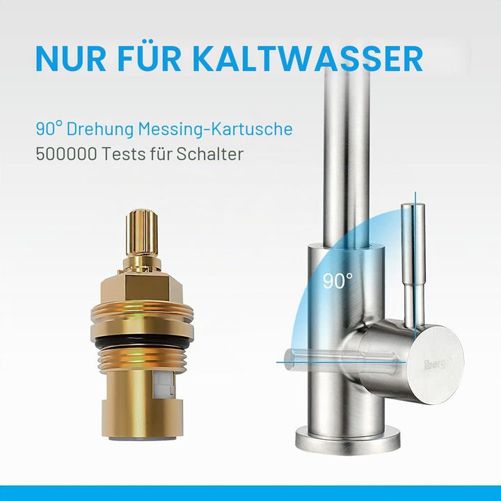 IBERGRIF Kaltwasserhahn Küche, Küchenarmatur Edelstahl, 360° schwenkbar, Küchenarmatur mit 50cm Ansc