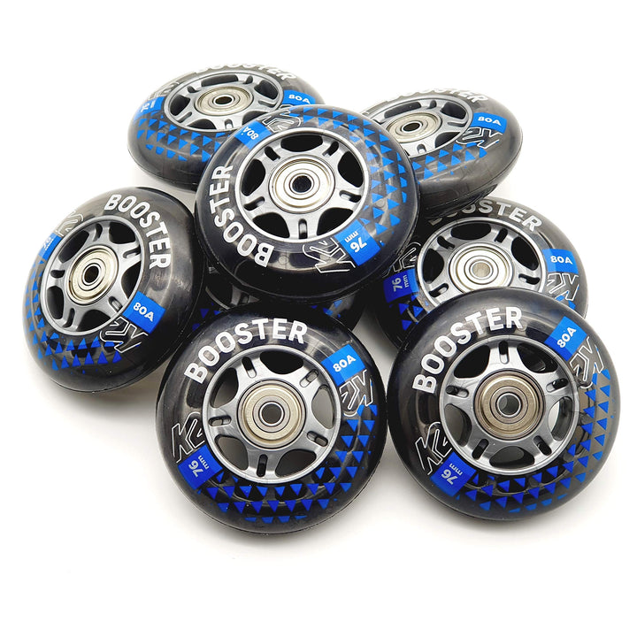 K2 Booster Skate Rollen 8 STÜCK 76mm/80A + ILQ5 + ALU Spacer (30F3006.1.1.76mm-Set)