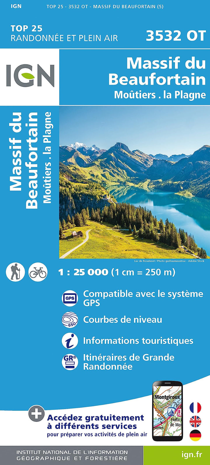 3532OT Massif du Beaufortin. Moutiers la Plagne (TOP 25), Karte