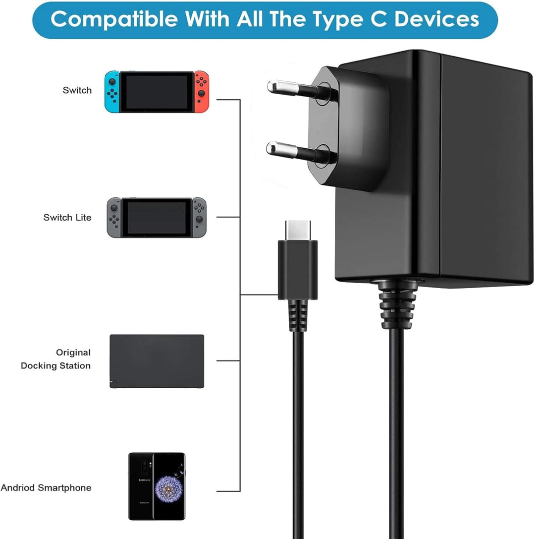 Ladegerät für Switch Console Netzteil Unterstützt TV-Modus Schnelles Aufladen mit 1,5m/5ft Kabel Kom