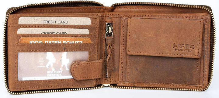 Born to be Wild Herren RFID Geldbörse aus Echtem Naturleder mit einem Skorpion und Metallkette