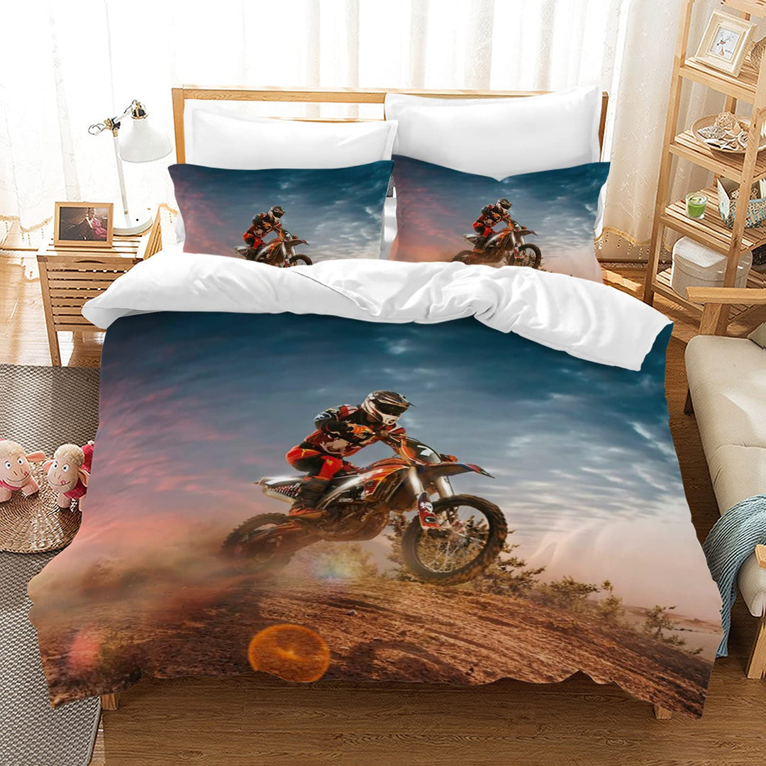 AVJWWD Motocross Bettwäsche Sets, 3D-gedrucktes Muster von Extremsport-Motorrad-Themen-Bettbezug mit