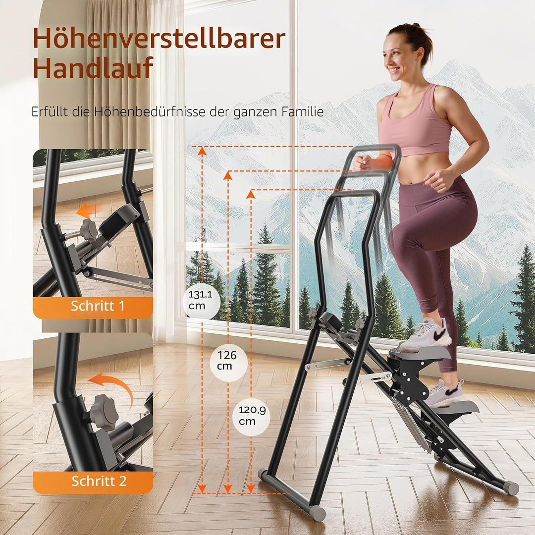 MOMODA Treppenstepper Klettertrainer mit Reistance für Zuhause Cardi Übung faltbar grau Weiss/opulen