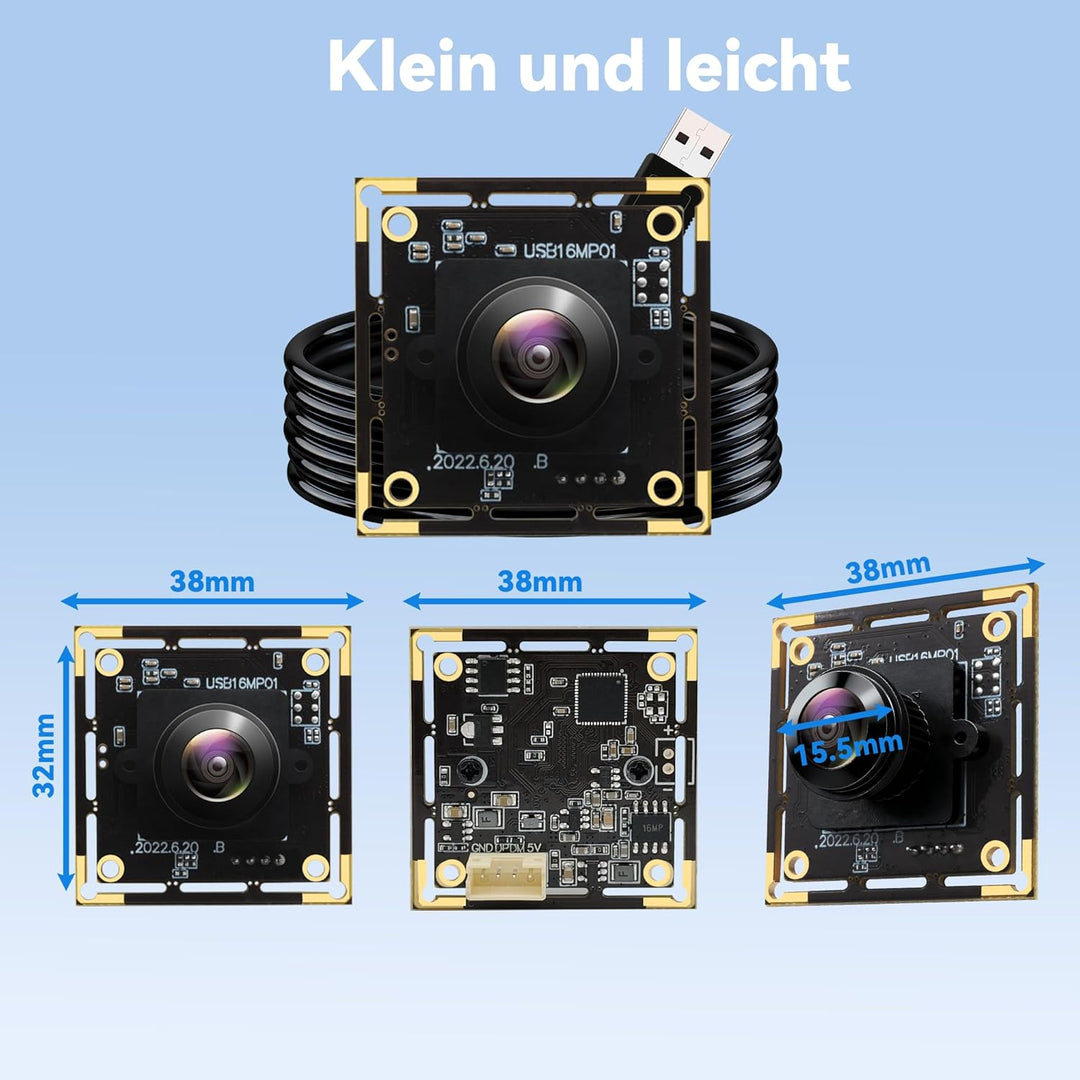16MP USB Kameramodul mit Fischaugenobjektiv, 180° Weitwinkel, USB 2.0 Webcam UHD 4K, Plug & Play für