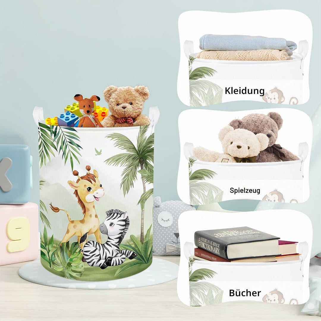 Clastyle Tropisches Tier Kinder Wäschekorb mit Henkel Faltbar Kleidung Spielzeug Aufbewahrungskorb J