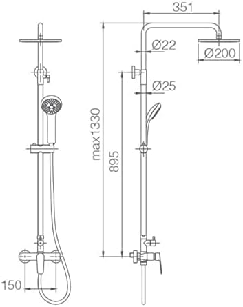 Belgische Imex BDZ044/NG Duschsäule Einhebelmischer Schwarz matt