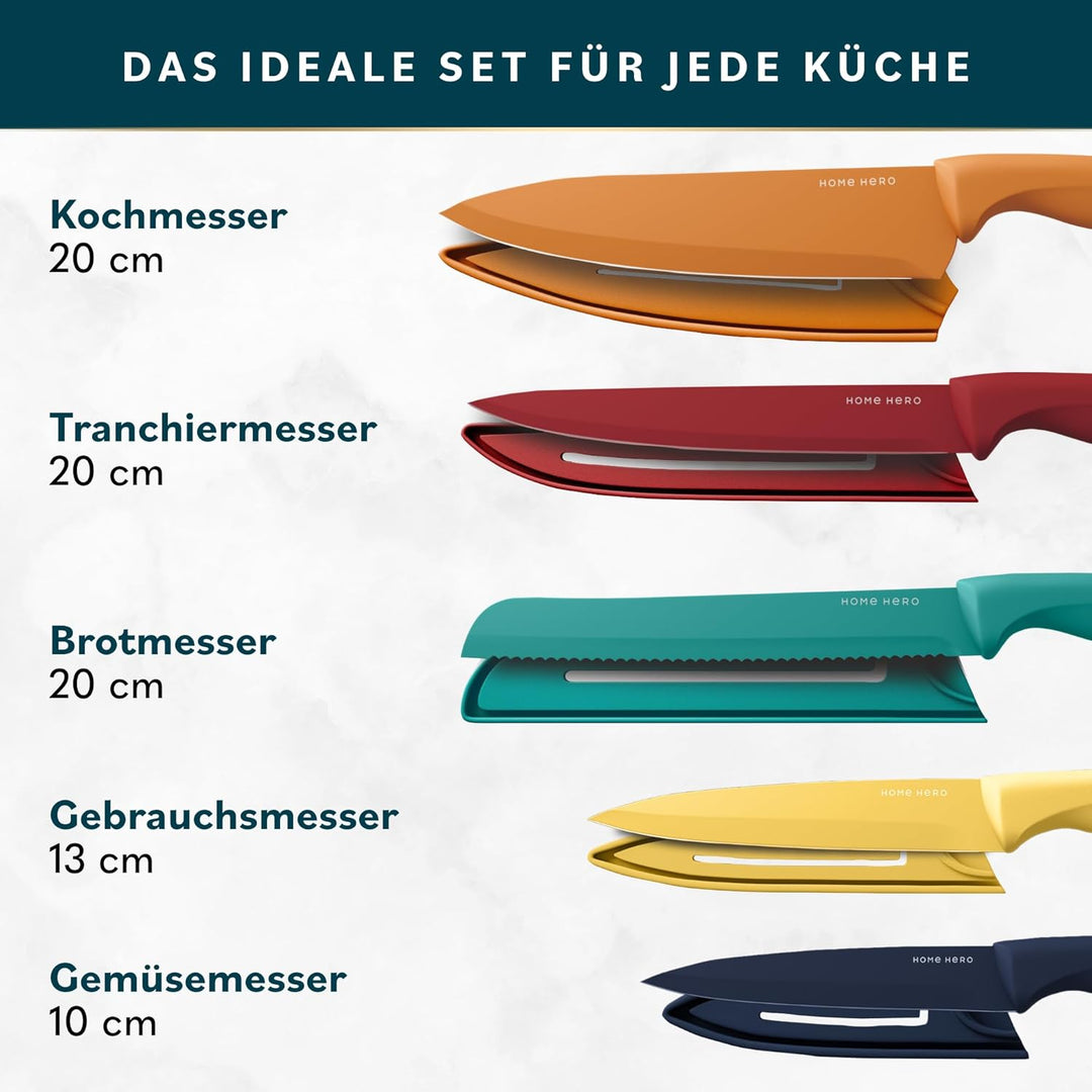 Home Hero Messerset Scharfe Küchenmesser Set - Kochmesser Set Edelstahl Messer Set (5-tlg mit Scheid