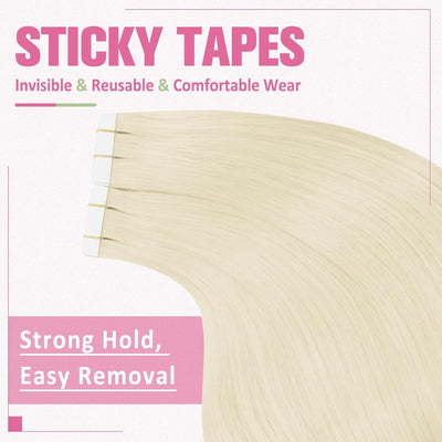 YoungSee Tape in Extensions Echthaar Blond 55cm Tape Extensions Platinblond Echthaar Extensions Tape