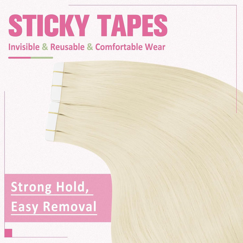 YoungSee Tape in Extensions Echthaar Blond 55cm Tape Extensions Platinblond Echthaar Extensions Tape