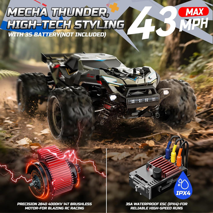 DEERC Brushless Ferngesteuertes Auto für Erwachsene, RC Auto 1:18 55 km/h, Geländewagen 4WD, Wasserd