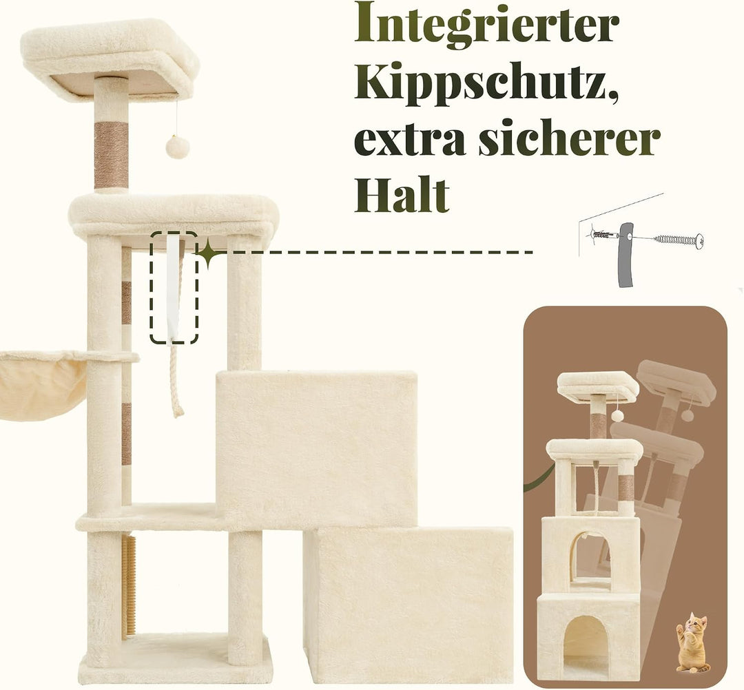 Hey-brother Kratzbaum, 130 cm Kratzbaum für Kätzchen und kleinere Katzen mit 2 geräumigen Höhle, 2 P