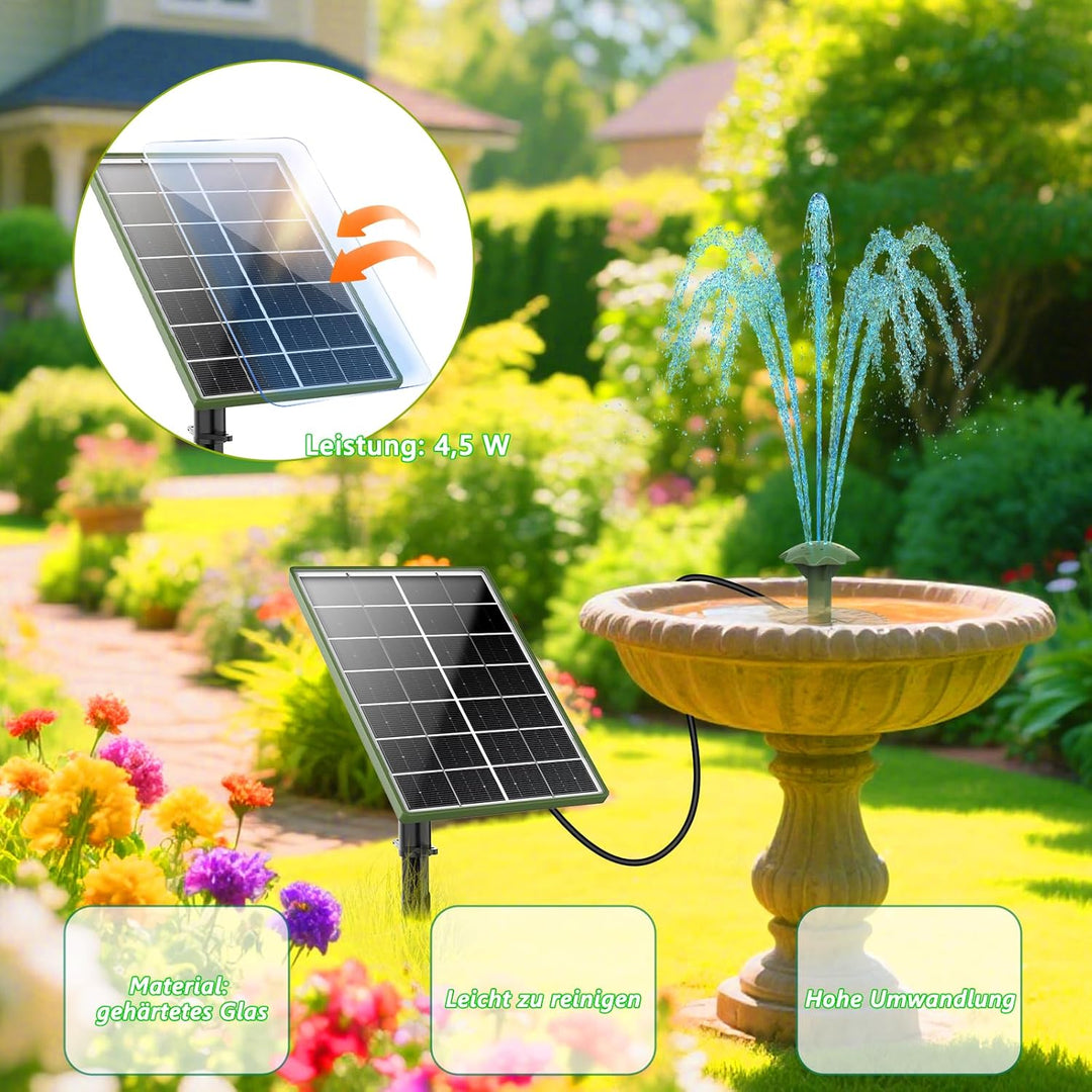AISITIN Solar Springbrunnen für Aussen, 4,5W Dunkelgrün Solar Fontäne Pumpe mit Verschiedene Sprüh E