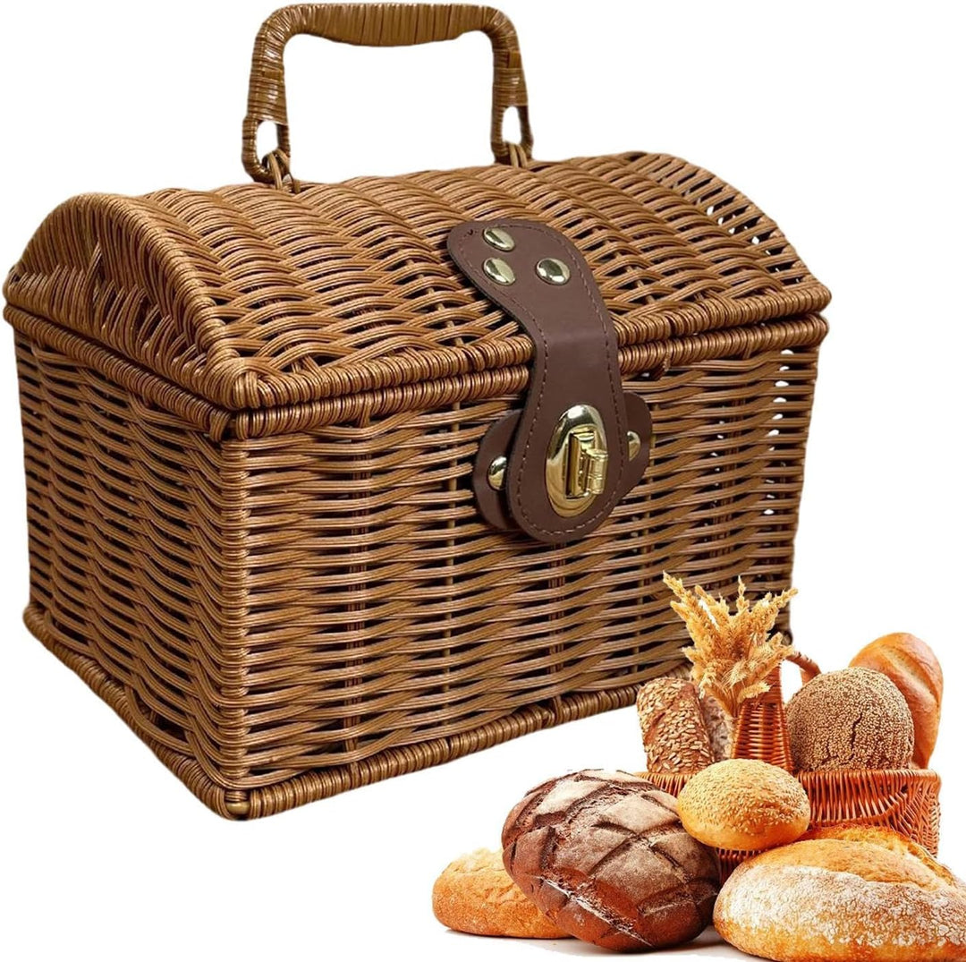 Picknickkorb mit Deckel,Aufbewahrungsbehälter mit Griff und Deckel - Ästhetischer Aufbewahrungskorb