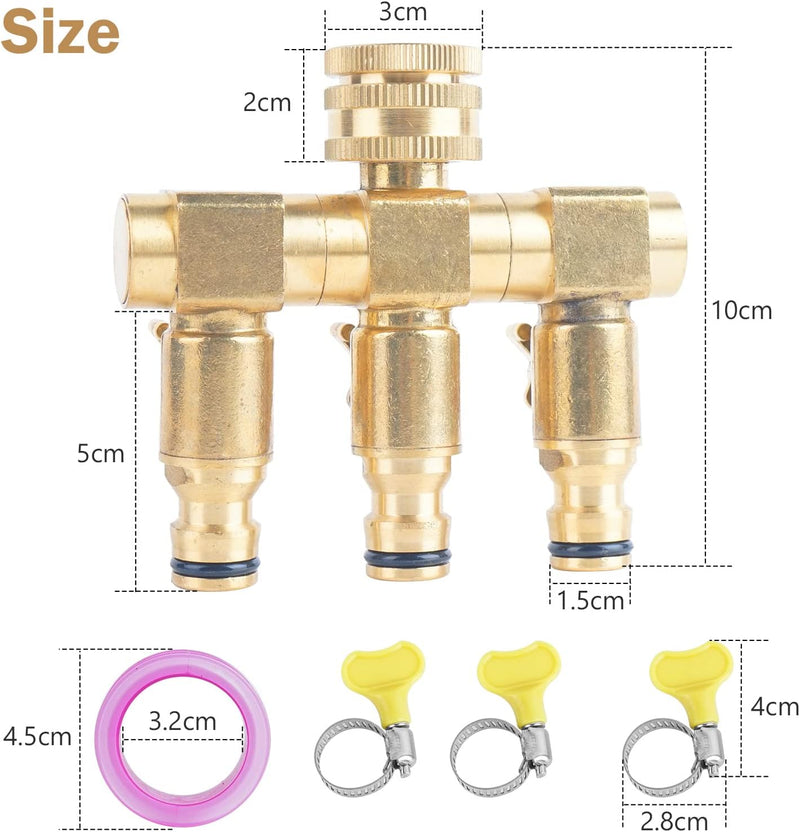 JasCherry 3-Wege-Verteiler für Aussenhahn, 3 Wege Wasseranschluss Ventil für Gartenschläuche, 3/4" A