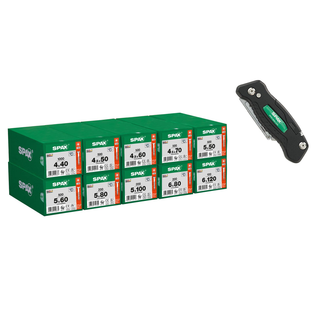 SPAX Heimwerker Schrauben-Set, 4200 Teilgewinde-Schrauben in 10 Abmessungen inkl. Multitool, für Hol