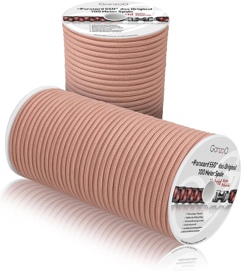 Ganzoo Paracord 550 Seil Lachs-Rosa/Typ Hybrid für Armband, Leine, Halsband, Nylon/Polyester Hybrid-