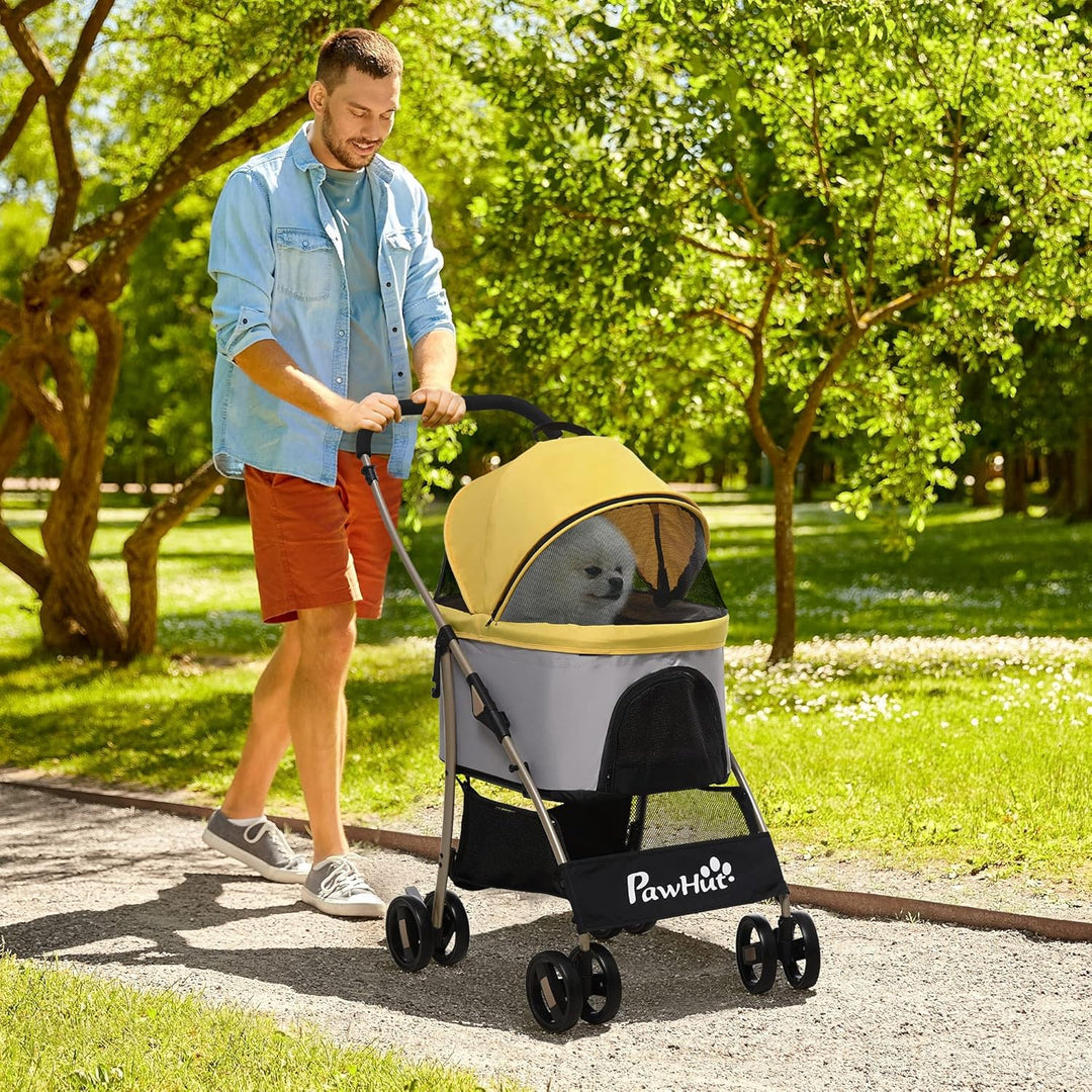 PawHut Hundewagen 2 in 1 Hundebuggy Faltbar klappbar Katzenwagen bis 10kg mit Aufbewahrungskorb, Kis