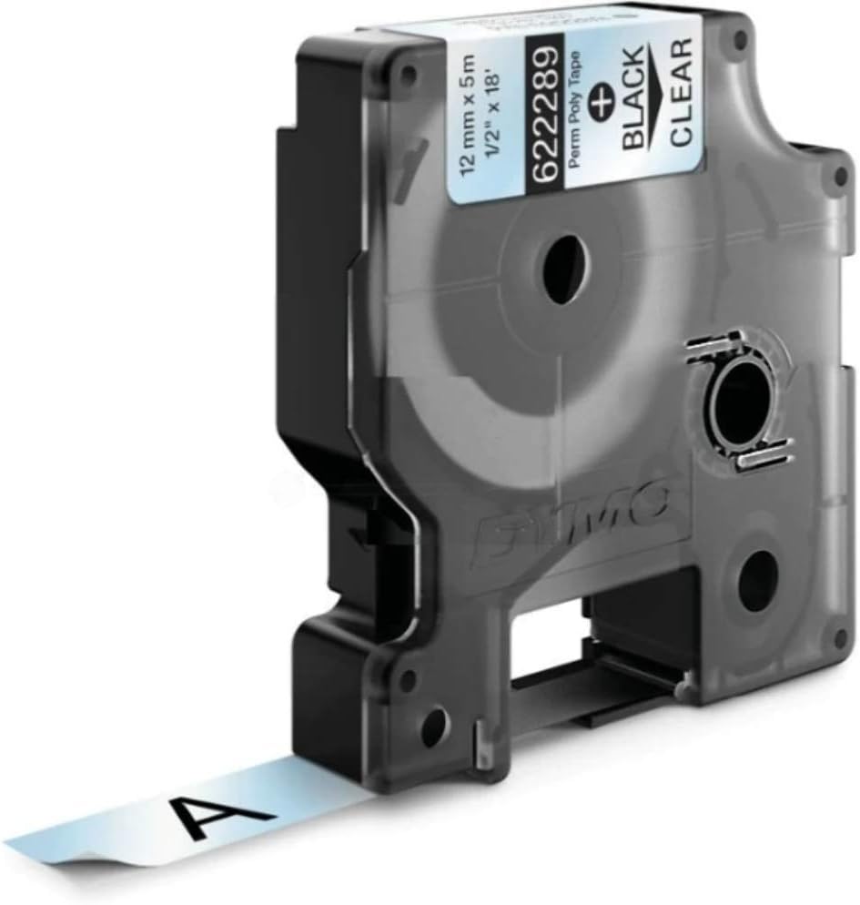 DYMO Rhino Industrie Permanente Polyesteretiketten | 12 mm x 5,5 m | Schwarz auf Transparent | selbs