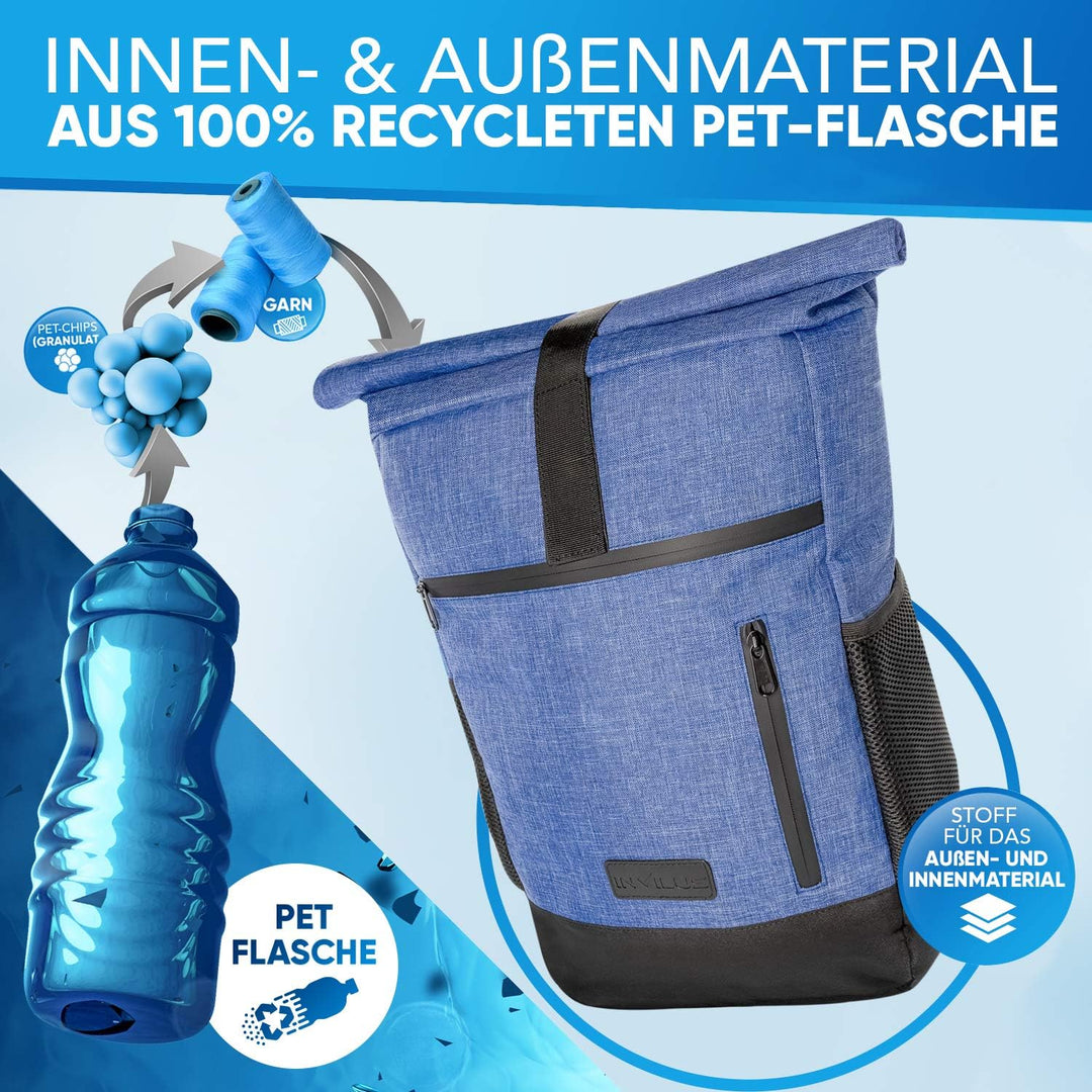 Rolltop Rucksack Damen und Herren aus Recycelten Plastikflaschen | Rucksack Uni | Laptop Rucksack |