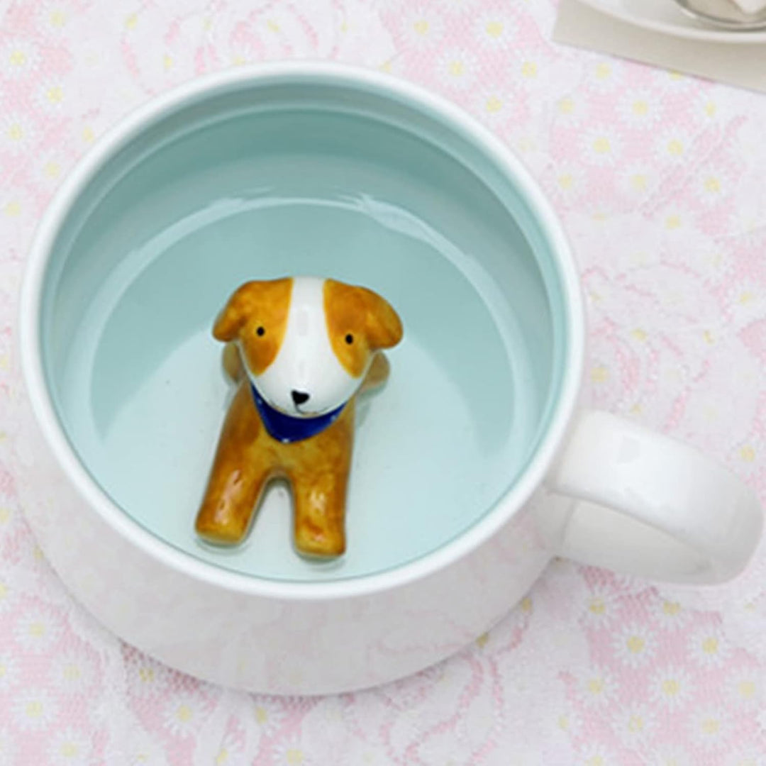Hund Tasse Lustige Kaffeetasse Hund Tasse 3D Geschenk Keramik Teetasse mit Löffel Untersetzer Tee Ka